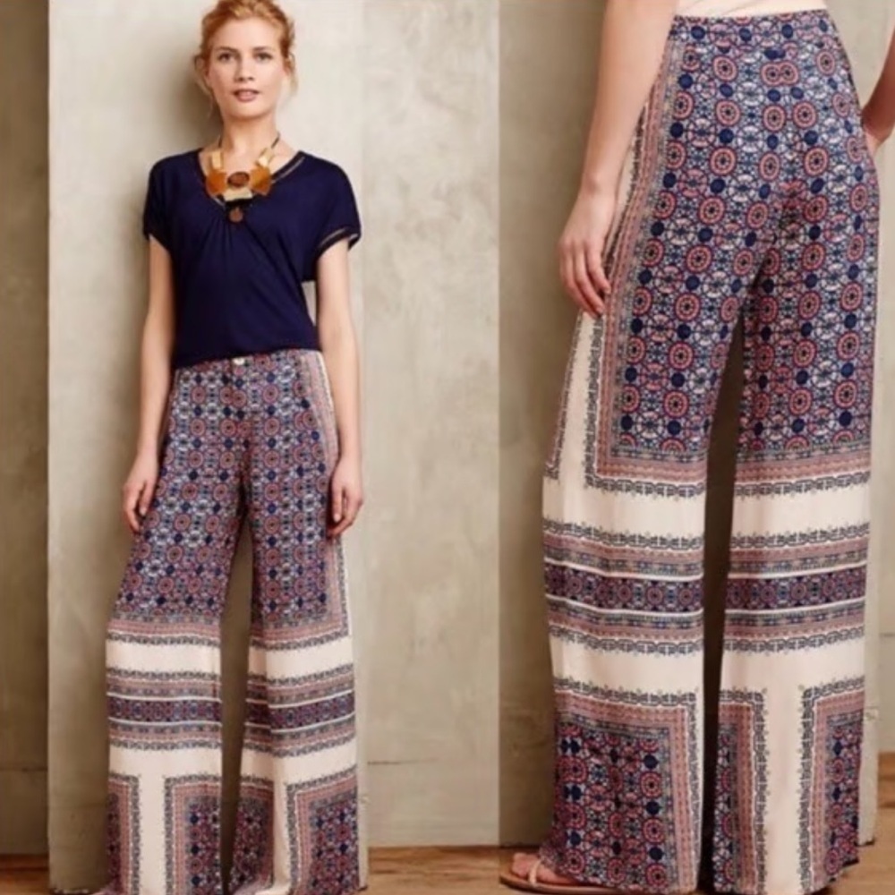 Elevenses Printed Wide Leg Pants Size 2 shortened to 28” Inseam